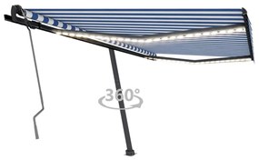 Tenda Da Sole Retrattile Manuale Con Led 400x350 Cm Blu Bianco /