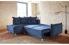Divano letto angolare in velluto a coste blu scuro (angolo sinistro) Lazy Lukka - Miuform