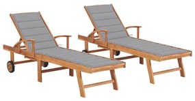 Lettini Prendisole 2 Pz Con Tavolo E Cuscino Grigio İn Teak /