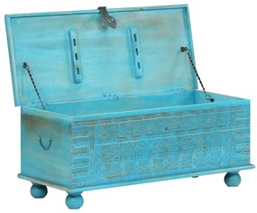 Cassapanca in legno massello di mango blu 100x40x41 cm