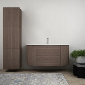 Mobile per bagno Nairobi 120 cm sospeso Rovere scuro con colonna da 170 cm