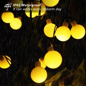 Brilagi - Catena decorativa solare a LED BUBBLE, 50 LED / 8 modalità, 7 m, IP65, bianco caldo