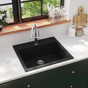 Lavello Da Cucina İn Granito Vasca Singola Nero /