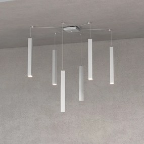 Sospensione Moderna Square Tube Metallo Grigio 6 Luci Gu10