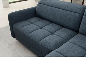 Divano angolare blu allungabile/con contenitore (con penisola a destra/a L) e rivestimento in velluto Barea – ELTAP