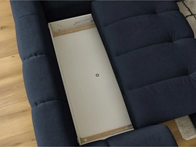 Divano angolare blu scuro allungabile e con contenitore (penisola a destra/a L) con rivestimento in ciniglia Fuji – Bobochic Paris
