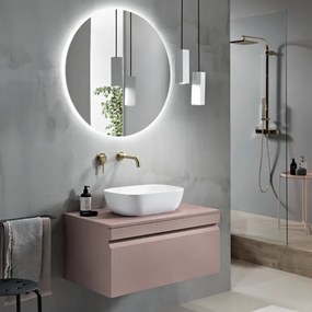 Mobile da bagno sospeso moderno con base 100 RIO con lavabo da appoggio ROSA POLVERE