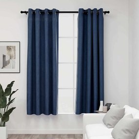 Tende Oscuranti Effetto Lino Con Occhielli 2 Pz Blu 140x175 Cm /