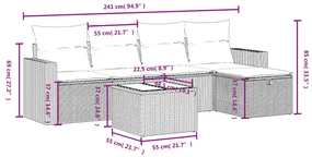 Set divano da giardino 6 pz con cuscini beige in polyrattan