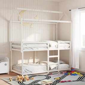 Letto A Castello Con Tetto Bianco 90x200 Cm İn Legno Di Pino /