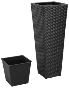 Letti Rialzati da Giardino 3 pz in Polyrattan Nero