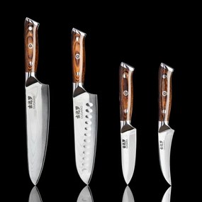 Gudaro - Coltello da cucina santoku in acciaio damascato FENG 7,5", 67 strati d'acciaio, lunghezza 18 cm