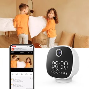 Solight 1D81- Telecamera intelligente con termometro, sveglia e luce LED 1296p Wi-Fi Tuya IP65