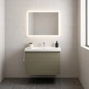 Mobile da bagno sospeso sotto lavabo Pixel stripes 1 cassetto L 60 x H 40 x P 45.5 cm verde salvia laccato opaco,  con maniglia nero brillante