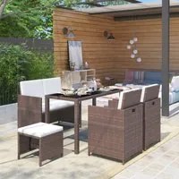 Set da Pranzo da Giardino 6 pz con Cuscini Polyrattan Marrone 43904