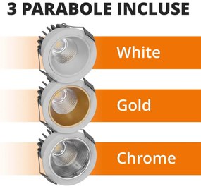 Faro da Incasso 7W Foro Ø55mm Bianco IP40 CCT BRIDGELUX LED 3 Parabole Colore Bianco Variabile CCT