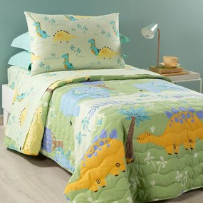 Copriletto Trapuntato Singolo Verde Jurassic Caleffi Kids,
