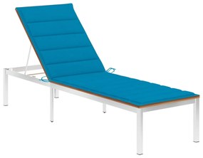 Sdraio Con Cuscino İn Legno Massello Di Teak E Acciaio Inox /