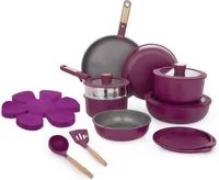 Batteria 21 pezzi con manici staccabili melanzana