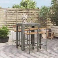 Set Bar Giardino 5pz Grigio Polyrattan e Legno Massello Acacia 3187713