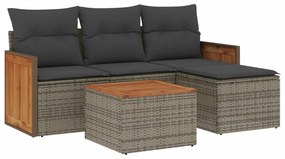 Set divano da giardino 5 pz con cuscini grigio in polyrattan