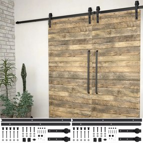 Kit Di Binari Per Porte Scorrevoli 2 Pz 200 Cm Acciaio Nero /