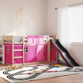 Letto A Castello Con Scivolo E Tende Rosa 90x200 Cm /