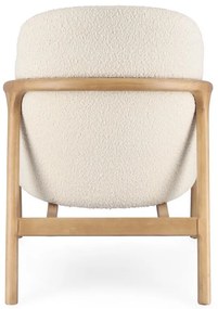 Poltrona ELAIDE in tessuto effetto bouclé bianco e struttura in legno rubberwood