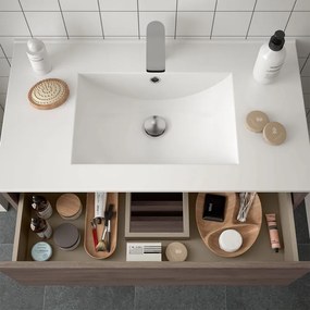 Mobile bagno 120 cm con 4 cassetti, doppio lavabo e specchio Mavi rovere corteccia