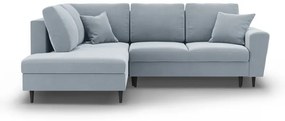 Divano angolare azzurro allungabile e con contenitore (con penisola a sinistra/a L) con rivestimento in velluto Kyoto – Cosmopolitan Design