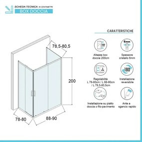 Box doccia 80x90x80 cm con doppio scorrevole trasparente H 200 cm Ted