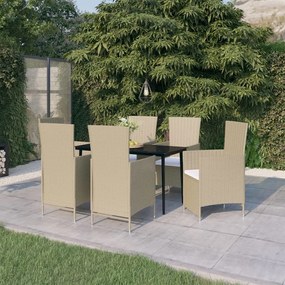 Set da pranzo da giardino 7 pz con cuscini beige