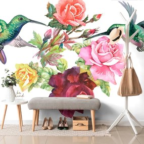 Carta da parati autoadesiva – Colibrì con fiori