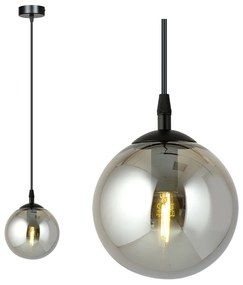 Sospensione Moderna 1 Luce Kali In Acciaio Nero E Sfera In Vetro Fumè