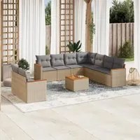 Set Divano da Giardino 10 pz con Cuscini Beige in Polyrattan 3258510