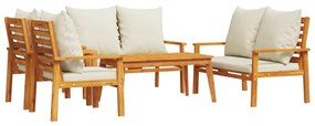 Set salotto da giardino 5 pz con cuscini legno massello acacia