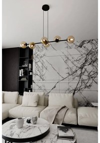 Lampadario a Sospensione in Acciaio e Vetro ROSSI 6 Nero 6xE14 Colore delle Sfere Ambrate