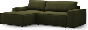 Divano letto angolare verde scuro in tessuto bouclé (angolo sinistro) Jodie - Micadoni Home