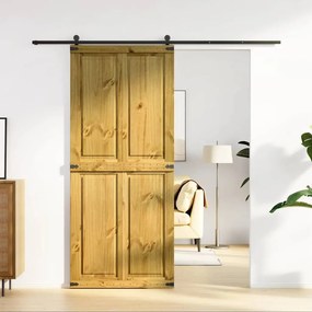 Porta Per Granaio Corona 90x210 Cm İn Legno Massello Di Pino /