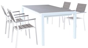 LOIS - set tavolo in alluminio cm 162/242 x 100 x 74 h con 4 poltrone Xanthus