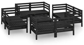 Set divani da giardino 9 pz nero in legno massello di pino