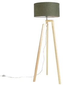 Lampada da terra a treppiede in legno con paralume 50 cm verde - Puros
