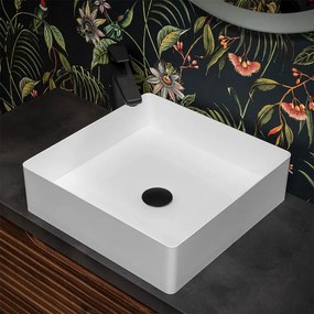 Lavabo da appoggio quadrato 45 cm in acciaio inox bianco opaco   Goya