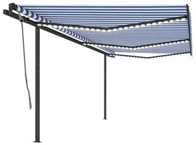 Tenda Automatica Con Sensore Vento E Led 6x3 M Blu Bianca /