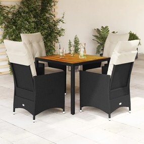 Set Da Pranzo Da Giardino 5 Pz Nero Con Cuscini İn Polyrattan /