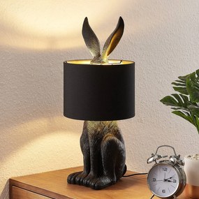 Lampada da tavolo Lorentina Lindby, Nero, Soggiorno / Sala da pranzo, Tessuto / Stoffa / Seta, Design, Lampada da tavolo