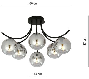 Plafoniera Moderna 6 Luci Coeo In Acciaio Nero E Diffusori In Vetro Fumè