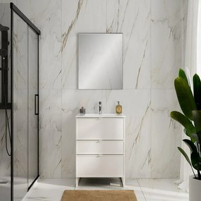Mobile bagno da fissare con lavabo L 60 x H 73 x P 45 cm bianco opaco in mdf 3 cassetti per vasca centrale QUADRA
