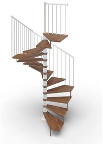 Scala a chiocciola a base quadrata Nara IRIS, larghezza 140 cm, struttura in metallo bianco, gradini in legno noce
