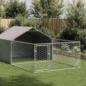 Cuccia Per Cani Da Esterno Con Recinto 7x2x1,5m Acciaio Zincato /